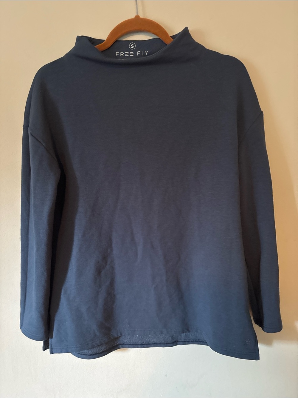 Free Fly Apparel Women's Sz Sm Slate Blue Bamboo Fleece Mock Neck Pullover Tunic